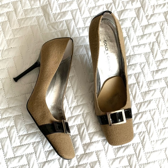 Dolce & Gabbana Vintage brown & tan wool square toe pumps, 6 - Picture 11 of 16